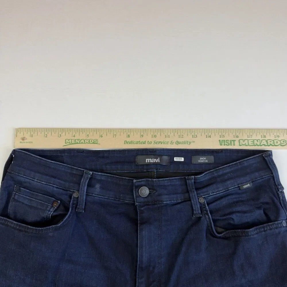 Mavi Zach Straight Leg Jeans Men’s 37W 28.5L Stretch Cotton Blend Dark Wash Blue
